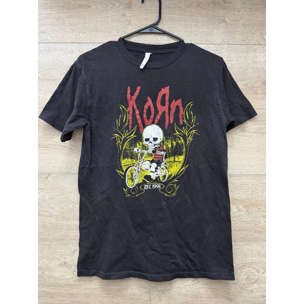 Korn Black Short Sleeve Band Shirt Skeleton Bicycle Small S Playerytees Tag